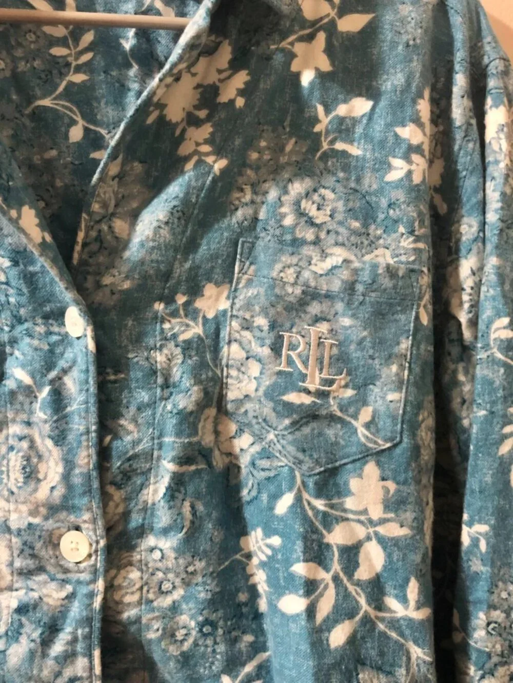 Lauren Ralph Lauren Casual Pajama Top Blue Floral Size Extra Large Button Down